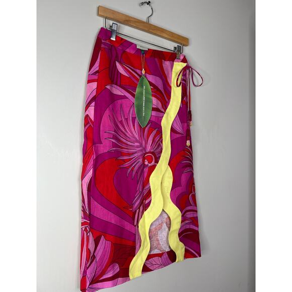 NWT Farm Rio Floral Embroidered Endless Summer Red Wrap Skirt Red Yellow Sz: XS - Picture 3 of 8
